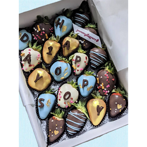 20pcs CUPID'S ARROW x LOVE Blue & Gold Design Chocolate Strawberries Gift Box (Custom Wording)